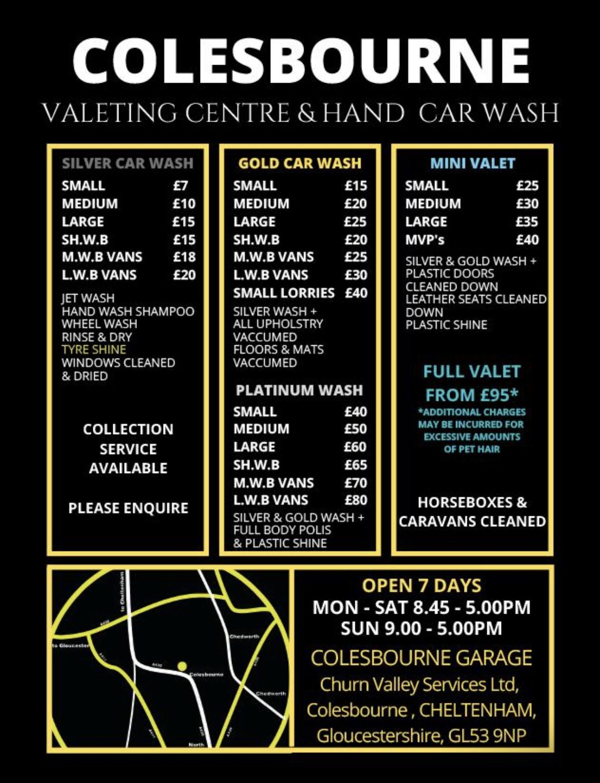 price list of valet and hand carwash